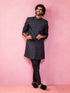 Men's Navy Blue Silk Blend Indowestern And Pant Set